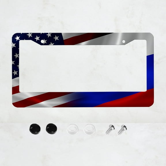 American flag License Plate Frame Aluminium Rust-Proof Auto Parts License Plate Decorative Screws Fit Standard 2 Holes 1Pc U.S. License Plate, 12.2x 6.3 inch