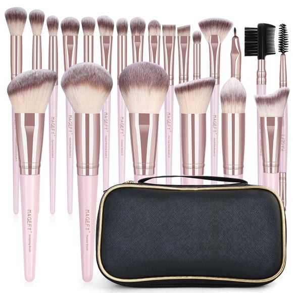 Set de brochas de maquillaje MAGEFY, 22 unidades, cerdas sintéticas, color rosa dorado