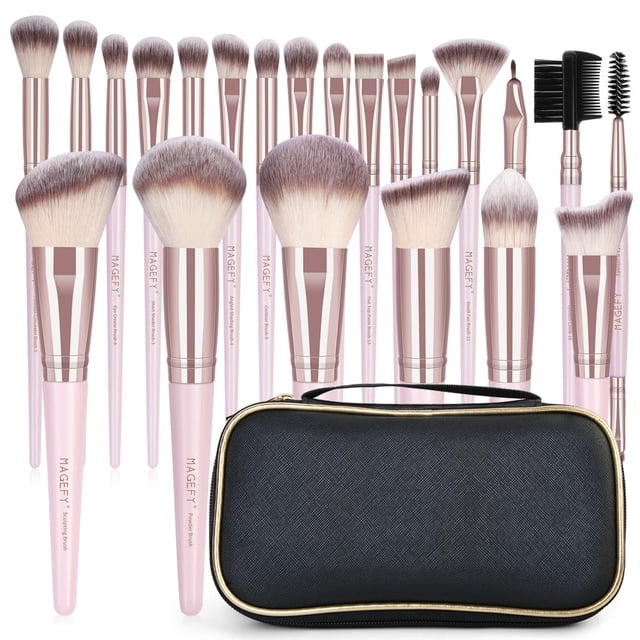 Set de brochas de maquillaje MAGEFY, 22 unidades, cerdas sintéticas, color rosa dorado