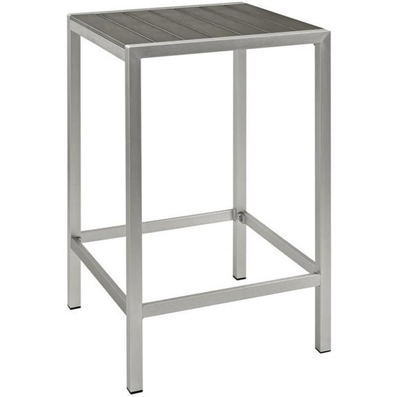 Pemberly Row Modern Aluminum Outdoor Bar Table in Silver/Gray
