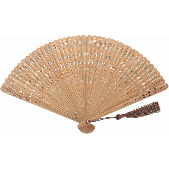HUGFEGWE Bamboo Hand Fan - Art Silk Decorative Folding Fan - Eastern Style Carved Elegant Hand Fan - Handfan Gift for Birthday Dancing Wedding Party CJB91-1472