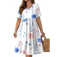 thumbnail image 2 of WellSize Plus size Dresses For Women Floral Casual V Neck Short Sleeve Sundresses Midi Summer Dress with Pockets, 2 of 8