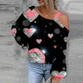 thumbnail image 2 of Penkiiy Women's Valentine's Day Heart Print Off The Shoulder Tops Long Sleeve T Shirts Loose Summer Blouse Shirt S Black, 2 of 6