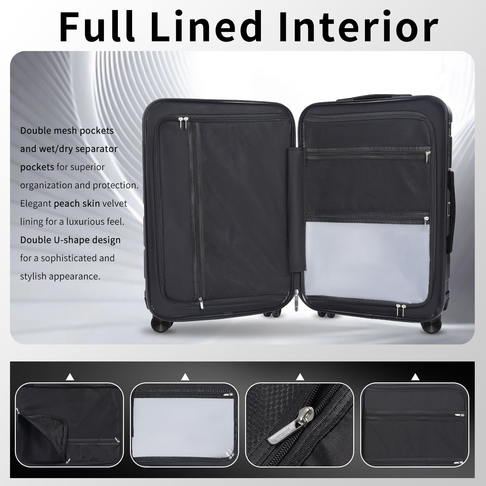SUGIFT Hardside Luggage Set 3 Piece Lightweight Suitcase with TSA Lock Spinner Wheels, Dark Gray