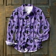 thumbnail image 2 of Halloween Shirts for Men Pumpkin Casual Long Sleeve Button Down Lapel Tops Outdoor Loose Soft Mens Shirts Light Purple L, 2 of 5