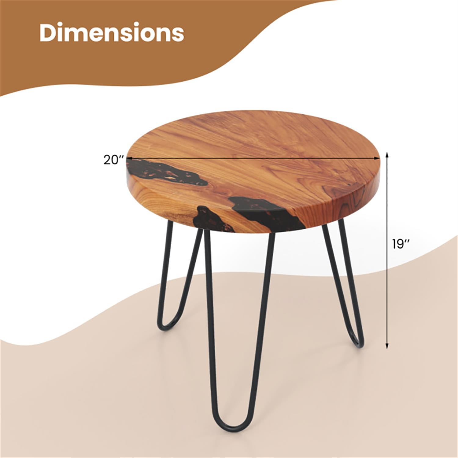 Demi Bonn Solid Live Edge Teak Wood Sofa Side Table, Outdoor Round End Table for Small Spaces, Living Room, Patio, Brown