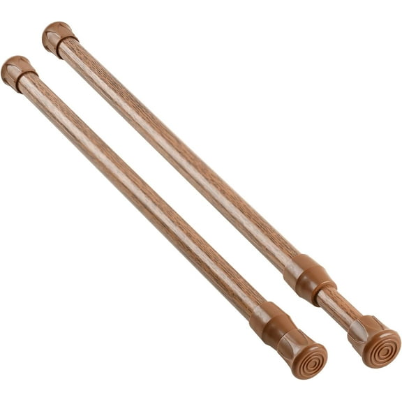 GHGSDH-2 Pack Small Spring Tension Curtain Rod 12 to 20 Inch, Thin Tension Rod No Drill for Window Cupboard Closet, Oak