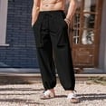thumbnail image 2 of OSOLU Solid Color Mens Workwear Multi Pocket Plus Harlan Casual Pants Cotton Linen Loose Yoga Drawstring Leggings Beach Summer Pants Trousers Everyday Comfort Versatile Bottoms, 2 of 4