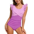 thumbnail image 2 of Girls One Piece Swimsuit Bathing Suit with Ruffled Cross Back Swimwear for Kids Teen Summer Beach Party, 2 of 5
