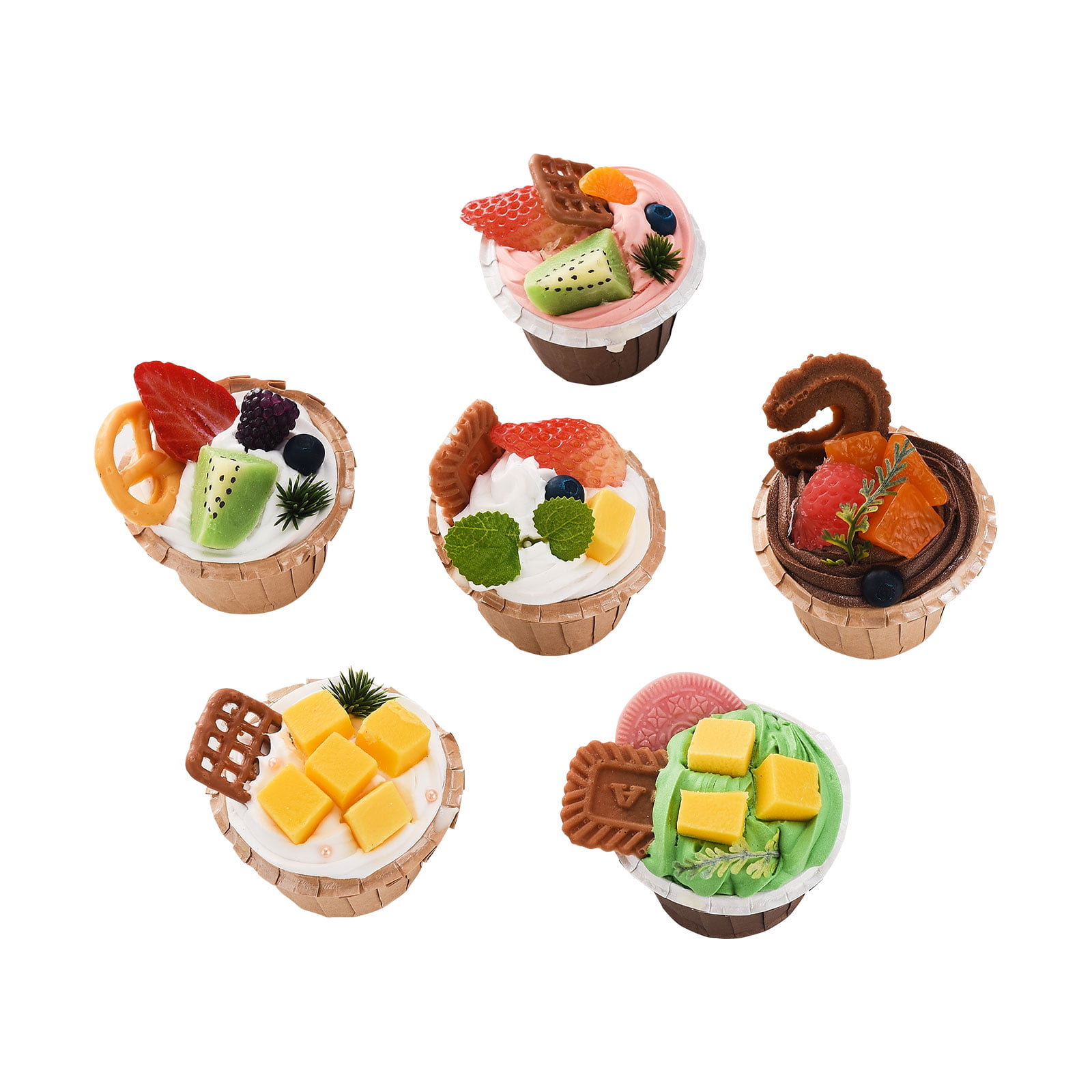 6 PCS Artificial Mixed Fake Cupcakes Realistic Fake Food for Decoration Display 