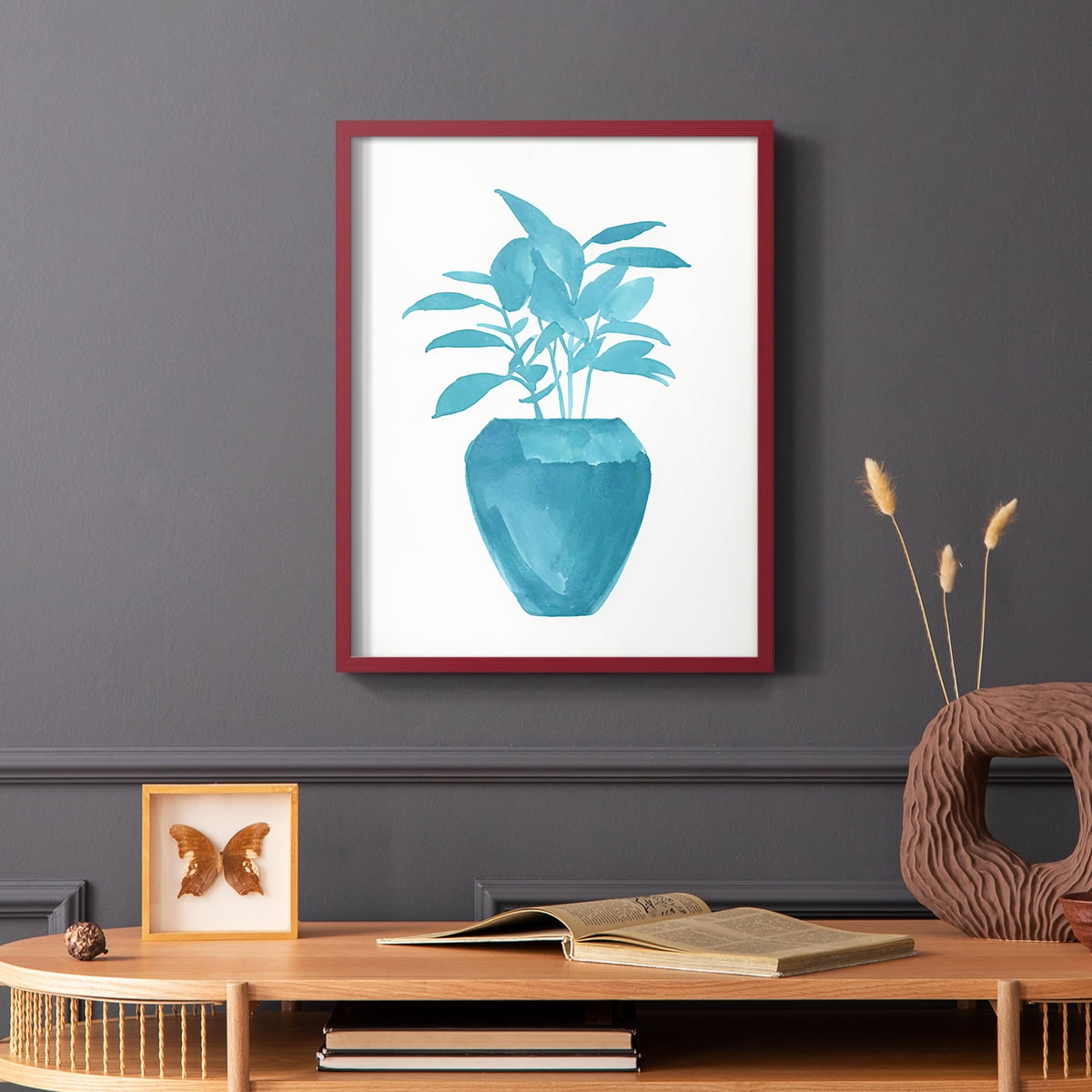 Watercolor House Plant V Framed Print in Red Solid Wood 8 x 10 Framed Print