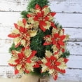 thumbnail image 4 of 3/5/10 piezas de flores navideñas rojas con purpurina de 14 cm, flores artificiales para árbol de Navidad, decoración navideña colgante para el hogar, Año Nuevo, Navidad, 4 of 4
