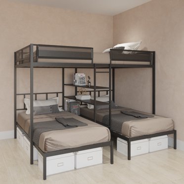 Euroco Metal L-Shaped Twin over Full Bunk and Twin Loft Bed with Desk ...