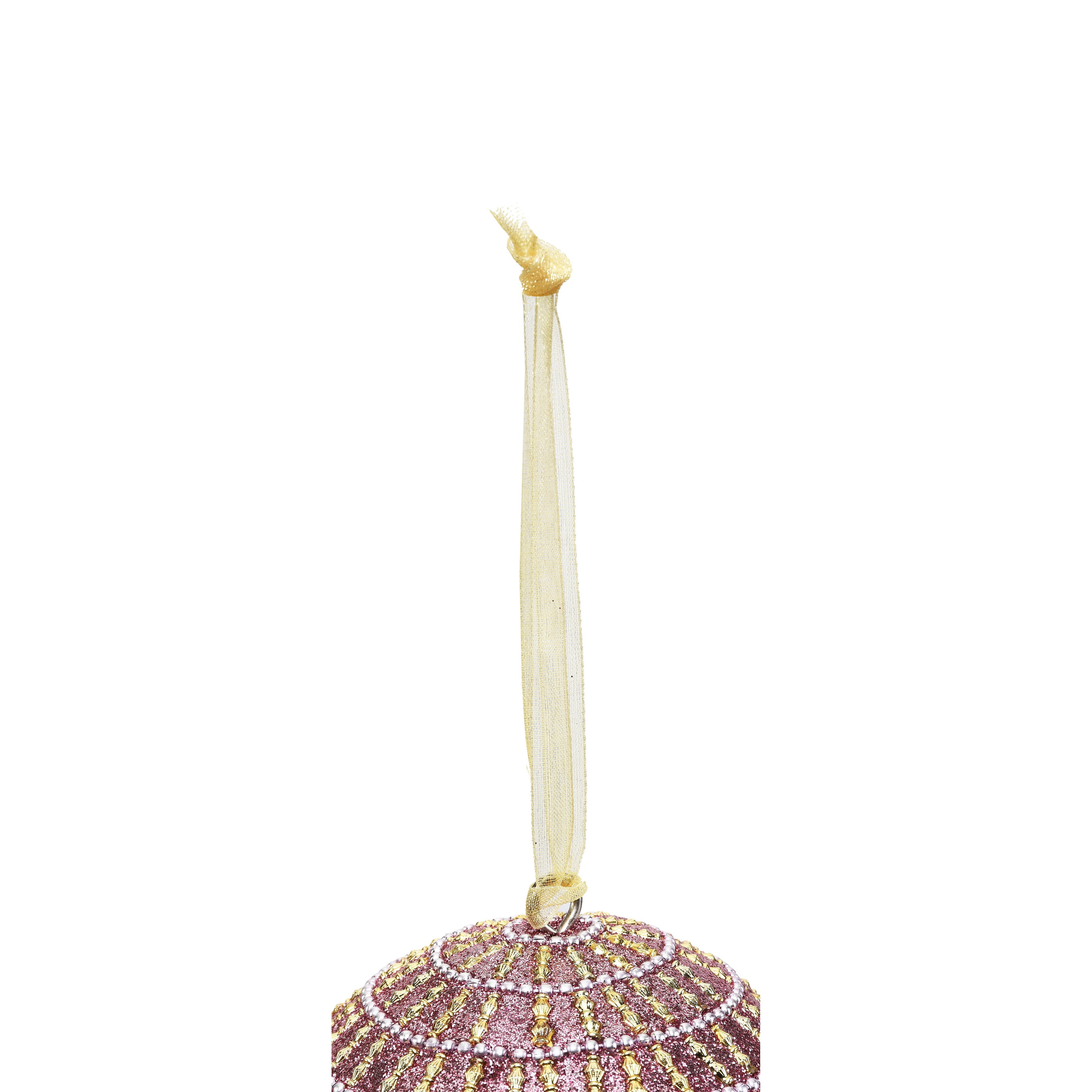 LR Home Pink Glistening Candy Stripe Handcrafted Globe Ornament, Set of 4