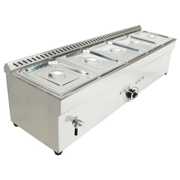 Techtongda 5 Pan Propane Gas Steam Table Food Warmer with Pressure Relief Valve 6" Deep