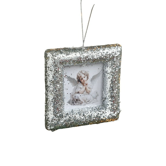 A Silver Square Picture Frame Ornament For Christmas Tree And Memories
