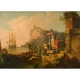 thumbnail image 2 of Pierre-Jacques Volaire 18x14 Black Ornate Wood Framed Double Matted Museum Art Print Titled - Company Embarking on a Launch, 2 of 5