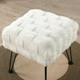 thumbnail image 2 of Home Soft Things Brick Textured Faux Fur Stool Chair, Upholstered Footrest Ottoman with Black Metal Legs and Padded Seat - White - 17''x17''x17'', 2 of 6