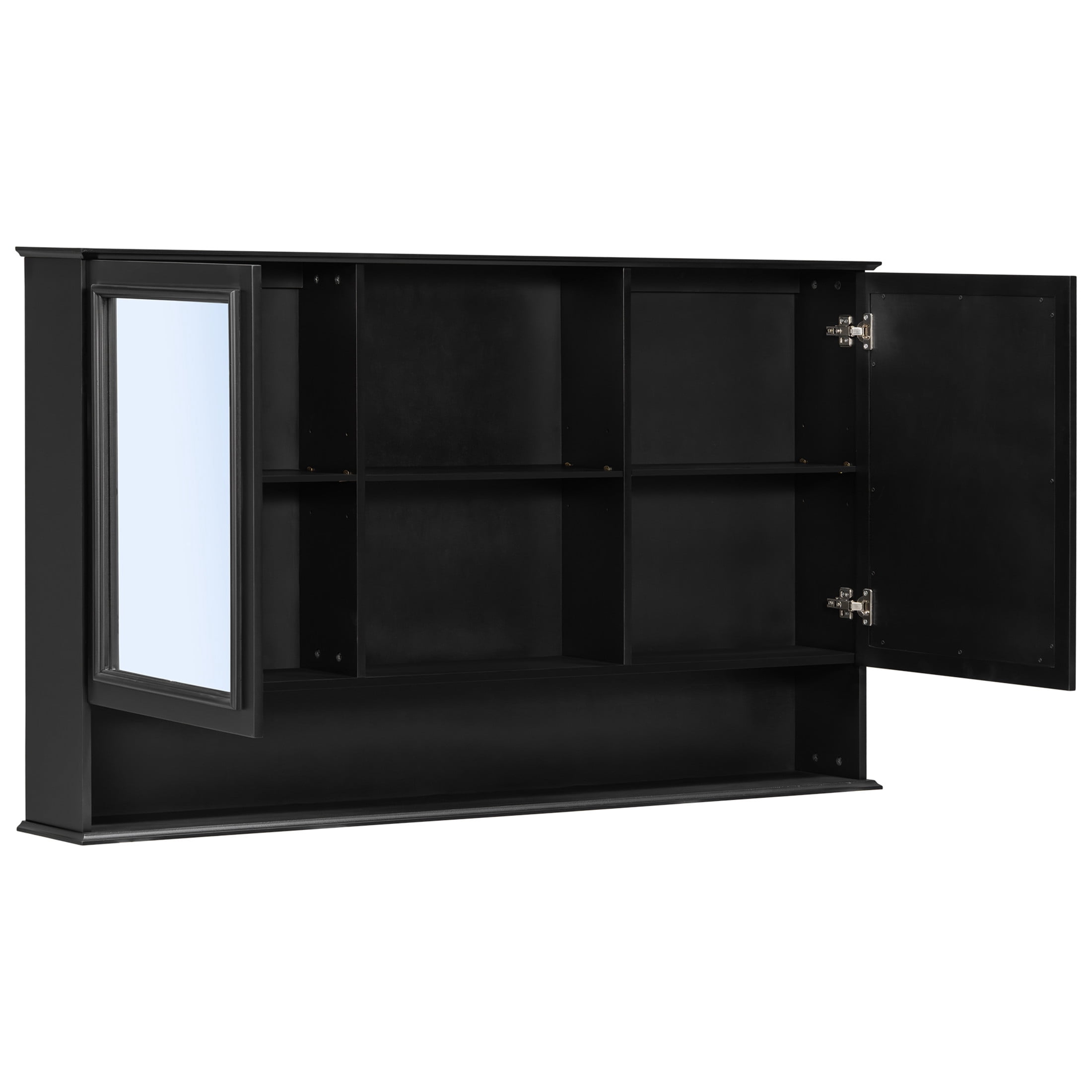 Christopher Knight Home 60" Wall-Mounted Bathroom Storage Cabinet with Double Mirrored Doors, Black