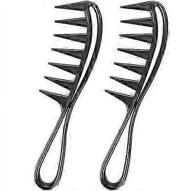 2 Piece Wide Tooth Comb Curling Shark Combs Hair Styling Accessories Professional Salon Afro Coarse Comb Anti-Static Durable black 19*5CM