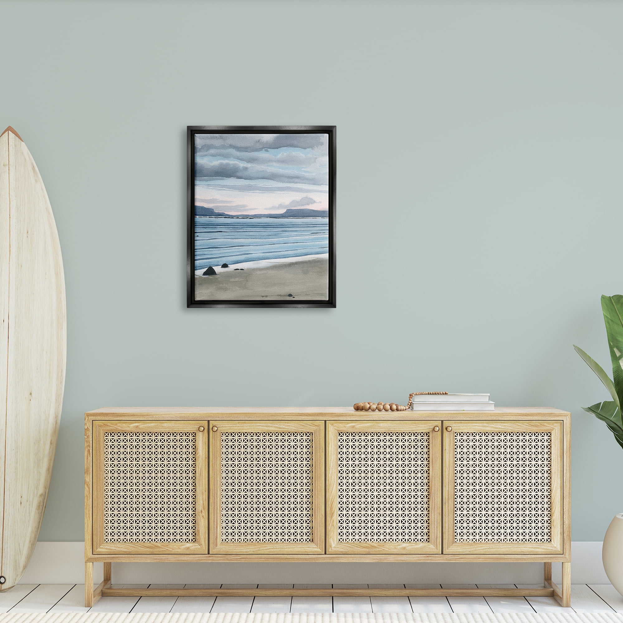 Stupell Calming Coastal Shore Ripples Landscape Painting Black Floater Framed Art Print Wall Art
