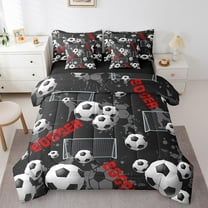 Soccer Comforter 7 Pieces Bed In A Bag Twin Size Football Bedding Set Teens Black Sports Court Sheet Set Ball Gaming Theme Flat Sheet Bedroom Decor