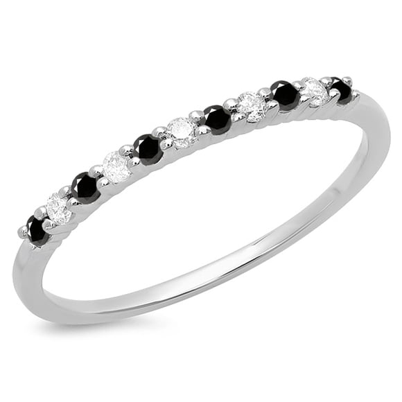 Dazzlingrock Collection 0.20 Carat (ctw) 14K Black & White Diamond Ladies Stackable Wedding Band 1/5 CT, White Gold, Size 7