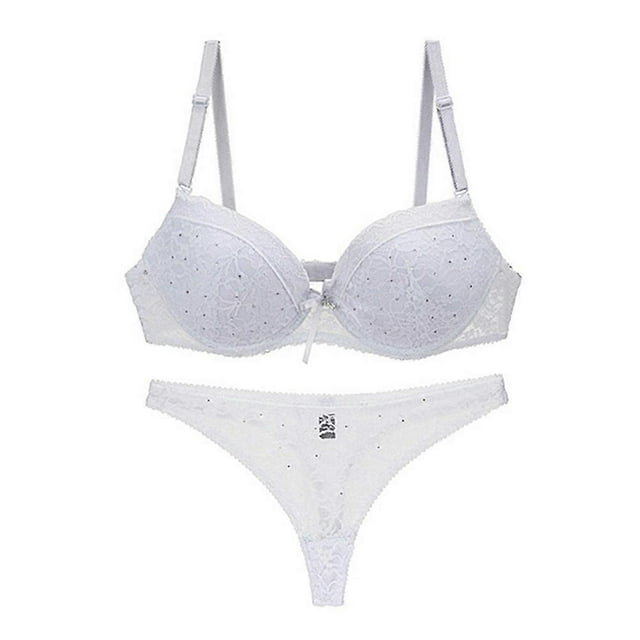 Women Lingerie Strappy Sexy Lace Bra Set See-through Lingerie Underwear Panties 75B (White)