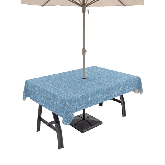 52x70 Inch Outdoor Tablecloth with Umbrella Hole Zipper Rectangle Sky Blue Rectangular Tablecloths Outside Waterproof Farmhouse Vintage Blue Solid Color Modern Patio Table Cloth Cover for Picnic