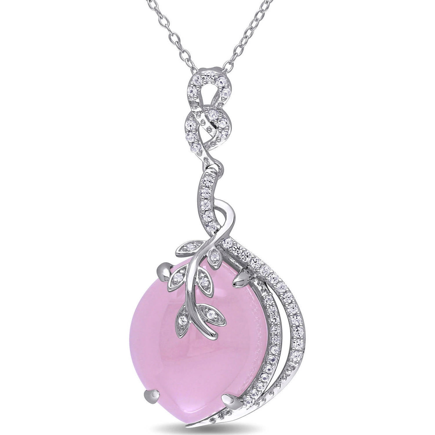 Tangelo 18 Carat T.G.W. Pink Chalcedony and Created White Sapphire Sterling Silver Vine Drop Pendant, 18" by Tangelo