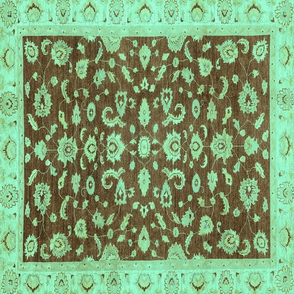 Ahgly Company Indoor Square Oriental Turquoise Blue Traditional Area Rugs, 4' Square