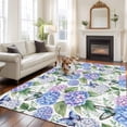 thumbnail image 3 of Area Rug 60×96in, Pastoral Blue Purple Hydrangea Floor Carpet Living Room Rug, Spring Flower Leaf Butterfly Non-Slip Welcome Mat Indoor Rugs for Bedroom Dining Room, 3 of 9