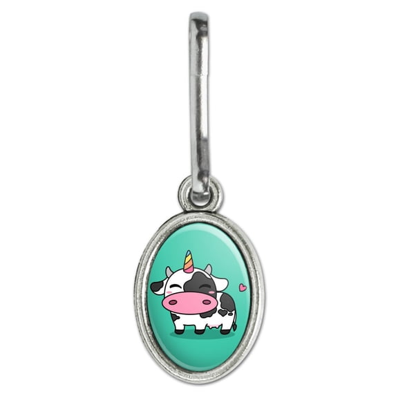 Cute Kawaii Unicorn Cow Antiqued Oval Charm Clothes Purse Suitcase Backpack Zipper Pull Aid