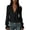 Black, variant on Pleated Back Flared Ruffle Cuff Blouse Pointed Collar Split V Neck Crinkle Textured Long Sleeve Solid Elegant Top for Women S-XXL