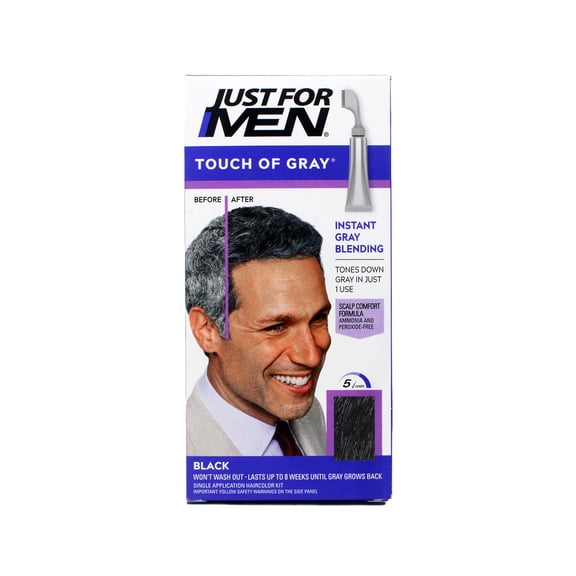 Just For Men Touch of Gray Hair Color Black Instant Gray Blending Ammonia Free Peroxide Free 1 Application Kit