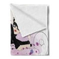 thumbnail image 2 of Kitten Soft Flannel Fleece Blanket, Girl with Sunglasses Lying on Couch Cat in Home Theme with Stains Animals, Cozy Plush for Indoor and Outdoor Use, 70" x 90", Black Lilac Lavender, by Ambesonne, 2 of 5