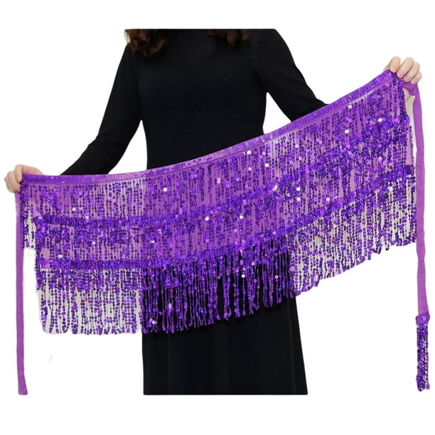 Guardurnaity a la cadera de moda, bufanda Retro con borlas, hermosa envoltura multicolor, ropa de baile, diamantes de imitación brillantes, disfraz Prendas para la parte inferior del cuerpo Violeta