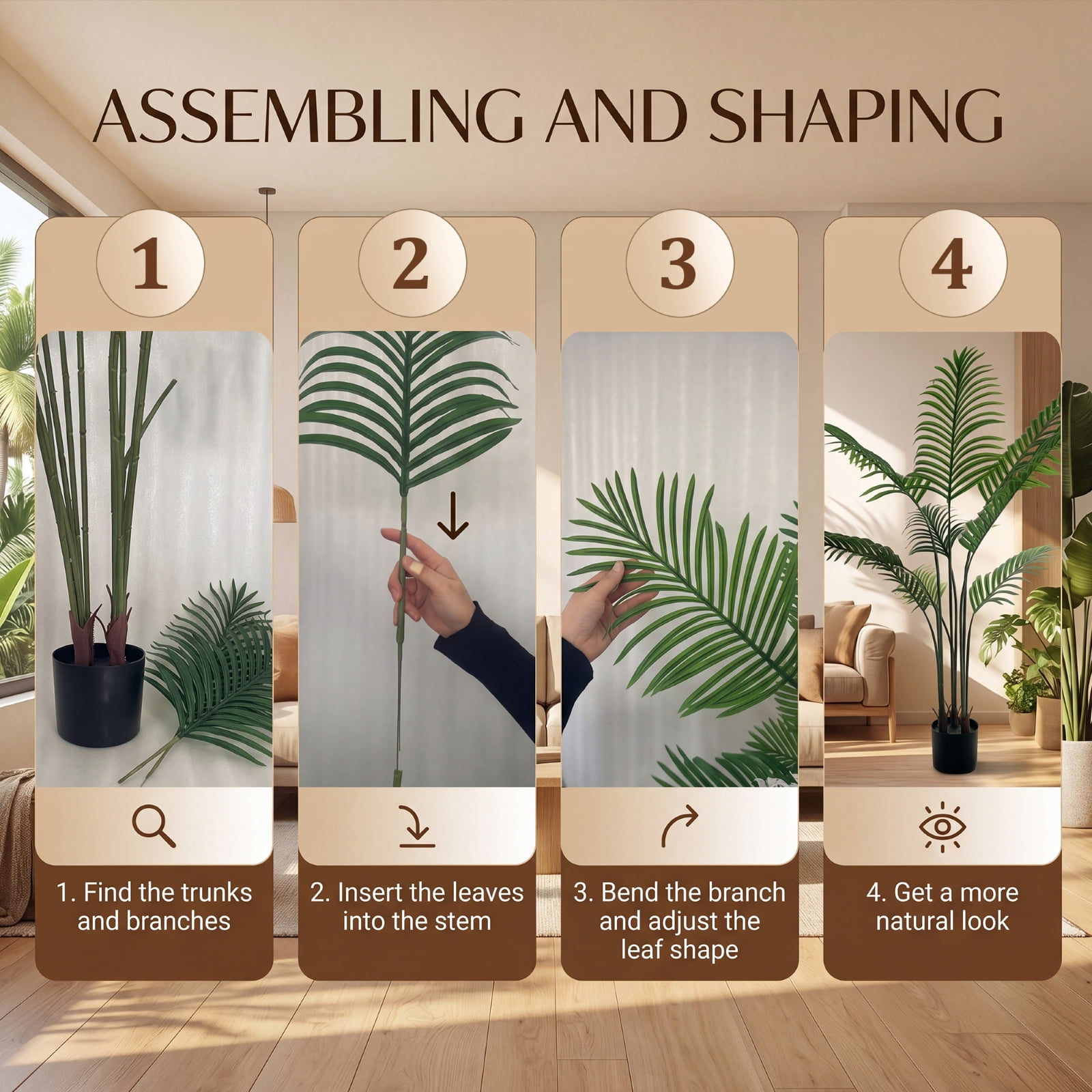 BEAUTYPEAK 5.2FT Artificial Palm Plants Fake Pre Potted Faux Green Tree Tall Fake House Plants Indoor Outdoor Floor Plant