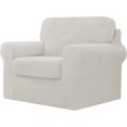 thumbnail image 1 of Set of 3 Stretch Check Spandex Jacquard Sofa Covers (Small, Ivory), 1 of 6
