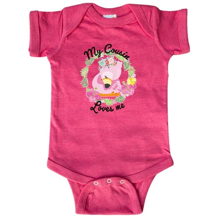 

Inktastic Baby Flamingo My Cousin Loves Me with Flower Wreath Gift Baby Boy or Baby Girl Bodysuit