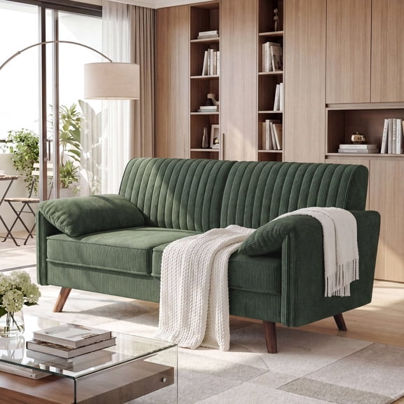 64.5"W Chenille Loveseat Sofa Couch with Padded Arms for Living Room, Bedroom, Apartment and Small Space, Green
