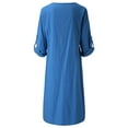 thumbnail image 6 of IDALL Summer Dresses,Maxi Dresses Women Casual Long Sleeve Solid O-Neck Summer Cotton Maxi Dress With Pockets Long Dresses,Linen Dress,Modest Dresses Blue Dress 2XL, 6 of 6