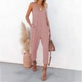 thumbnail image 2 of Henpk Jumpsuits For Women Dressy Plus Size Clearance Summer Womens Jumpsuits And Rompers Womens Fashion Summer Solid Pocket Casual Sleeveless Suspender Jumpsuit Pink M, 2 of 9