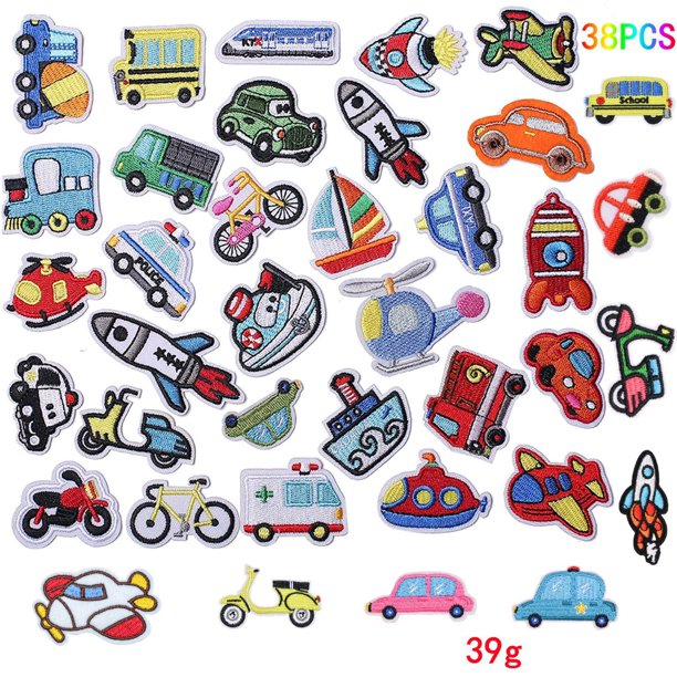 38 Stück Auto bestickt Aufbügler Patch für Kleidung Aufbügler Patches Aufnäher Patches für Kleidung Jacken Rucksäcke Mützen Jeans, Insignia para coser para niños, Parche con insignia bordado con refuerzo de rodilla para niños para JM