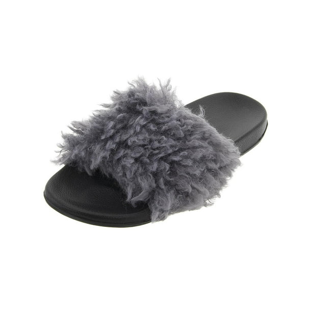 PJ Couture Women's Gray Sherpa Slide Slippers - Walmart.com