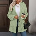 thumbnail image 2 of Hueook Bomber Jacket Women Long Solid Pattern Front Button Pocket Winter Leisure Loose and Warm Fleece Hooded Jacket Outwear Green XL, 2 of 8