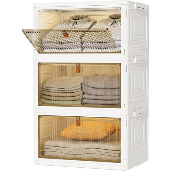 Closet Organizers and Storage 93Qt 3 Pack Closet Organizer Boxes for Clothes Stackable Storage Bins Foldable Storage Box for Clothes/Office Supplies/Snacks(31Qt X 3)