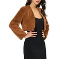 thumbnail image 4 of MODA NOVA Juniors Collarless Long Sleeve Open Front Faux Fur Shrug Cropped Coat, 4 of 6