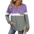 thumbnail image 6 of Womens Long Sleeve Henley Shirts Curved Hem Casual Color Block Tunic Tops with Pocket Fall Winter Trendy Clothes, M Gray, 6 of 7