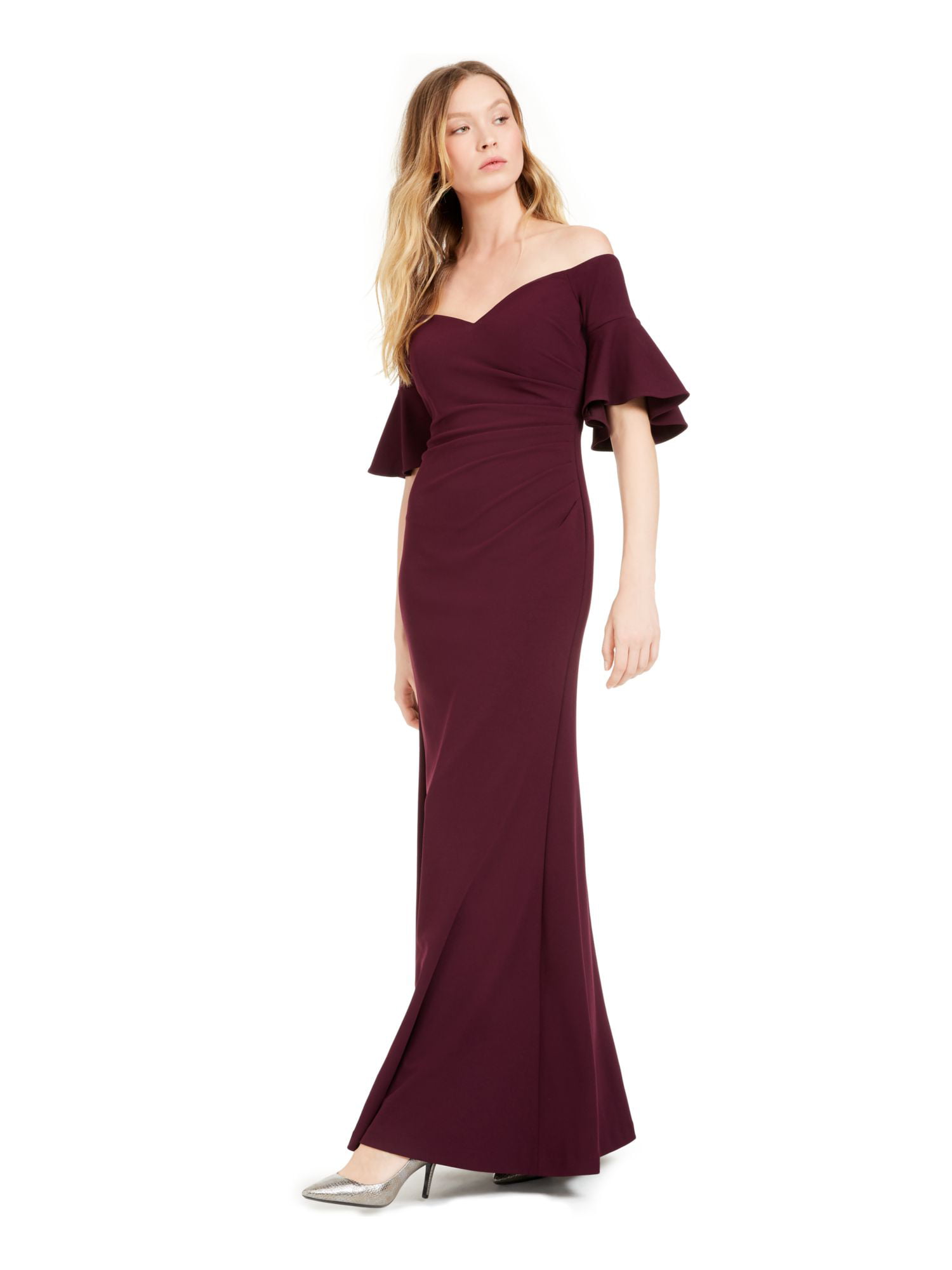 Calvin Klein Womens Off-The-Shoulder Long Evening Dress Purple 2 -  
